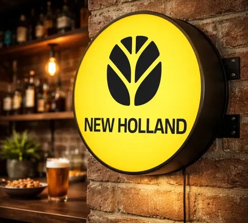 Cartel circular retroiluminado de cervecería New Holland